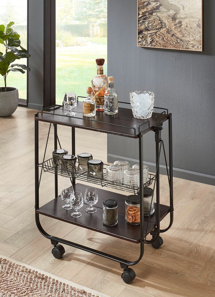 Klapp-Servierwagen mit Metallumrandung 