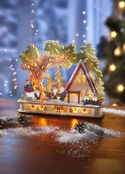 Beleuchteter Wichtel-Wald aus Holz 