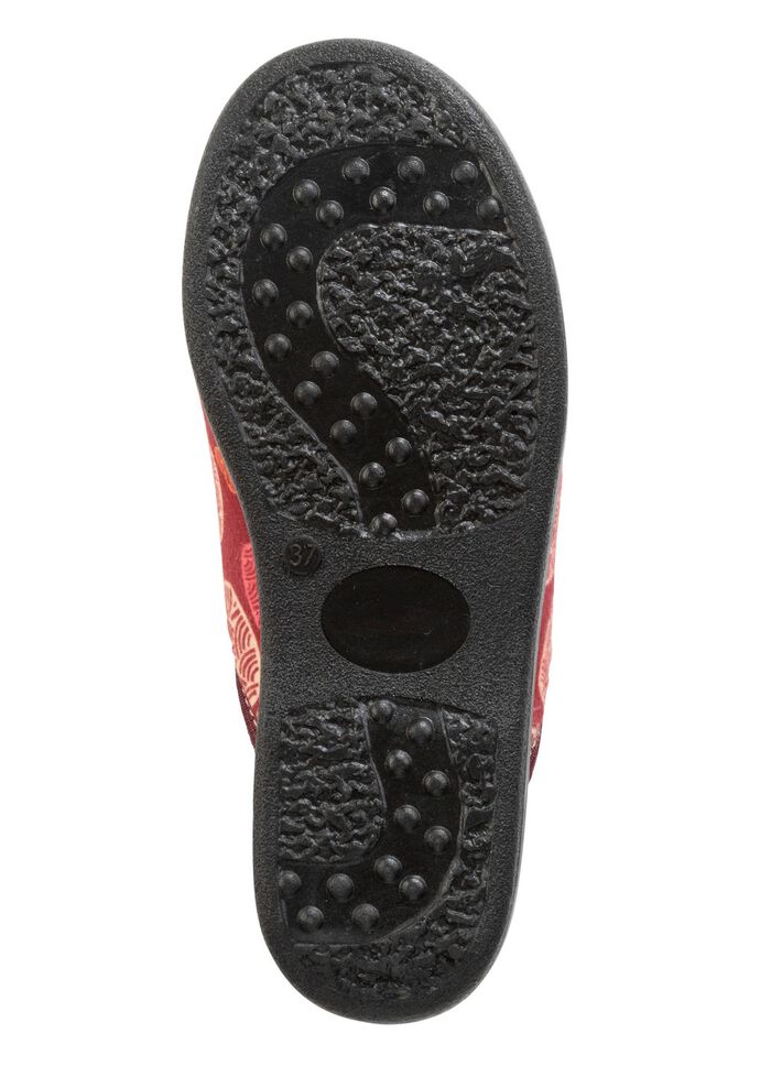 Zweierpack, gef&uuml;tterte Damen-Hausschuhe, Weite H, mit Textildruck 1X BORDEAUX, 1X MARINE