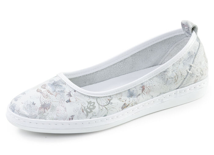 Andrea Conti, schicke Damen-Ballerinas, Weite G, mit herausnehmbarem Fußbett ECRU-BUNT