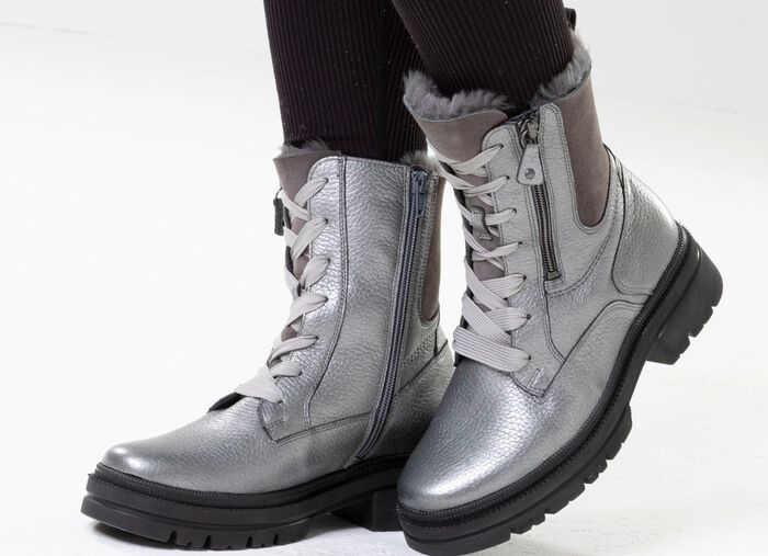 Waldl&auml;ufer, gef&uuml;tterte Damen-Stiefeletten, Winterschuhe, Weite H, mit Lammfell ALTSILBER