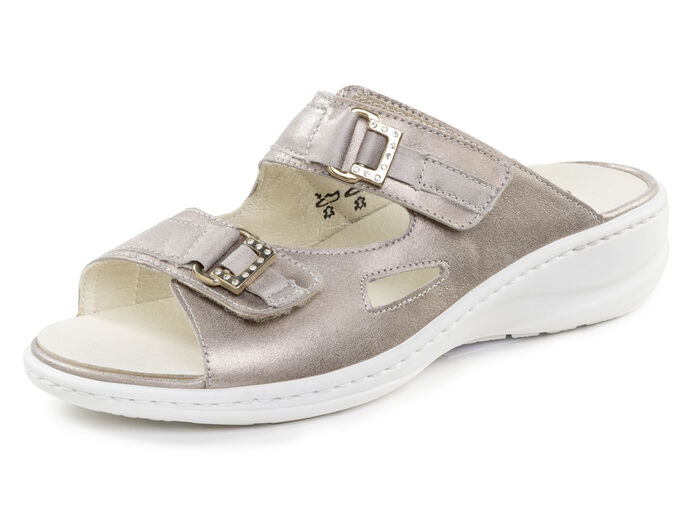 Waldl&auml;ufer Pantolette mit Metallschmuck mit Glitzersteinchen ANTIKGOLD