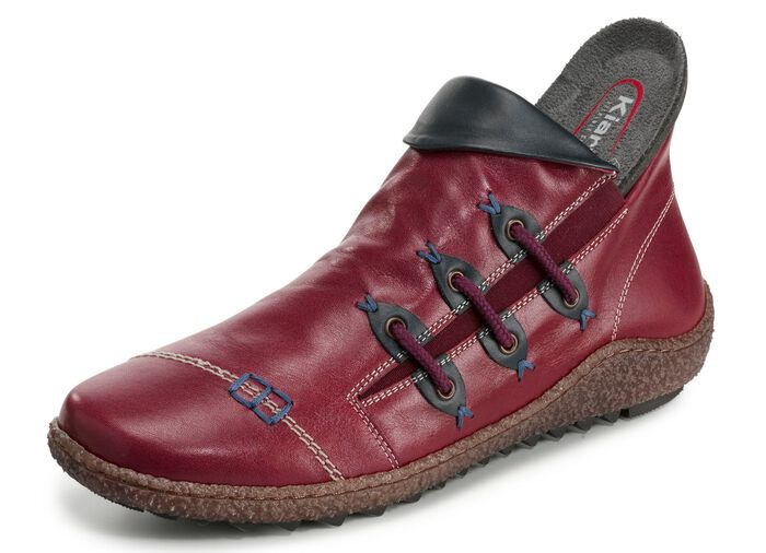 Bootie aus Nappaleder mit dekorativem Elastikeinsatz BURGUND-BLAU