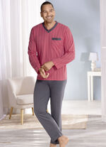 Schlafanzug mit Streifendessin, V-Ausschnitt und Brusttasche 