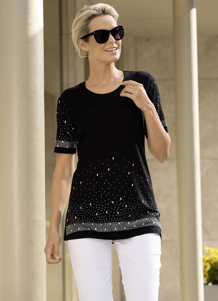 Shirt mit aufwendig gearbeiteter Strasszier in 2 Farben SCHWARZ