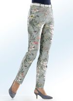 Hose mit apartem Streifen- und Floraldessinierung KHAKI-ECRU