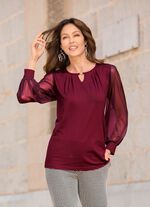 Shirt mit langen Chiffon&auml;rmeln BORDEAUX
