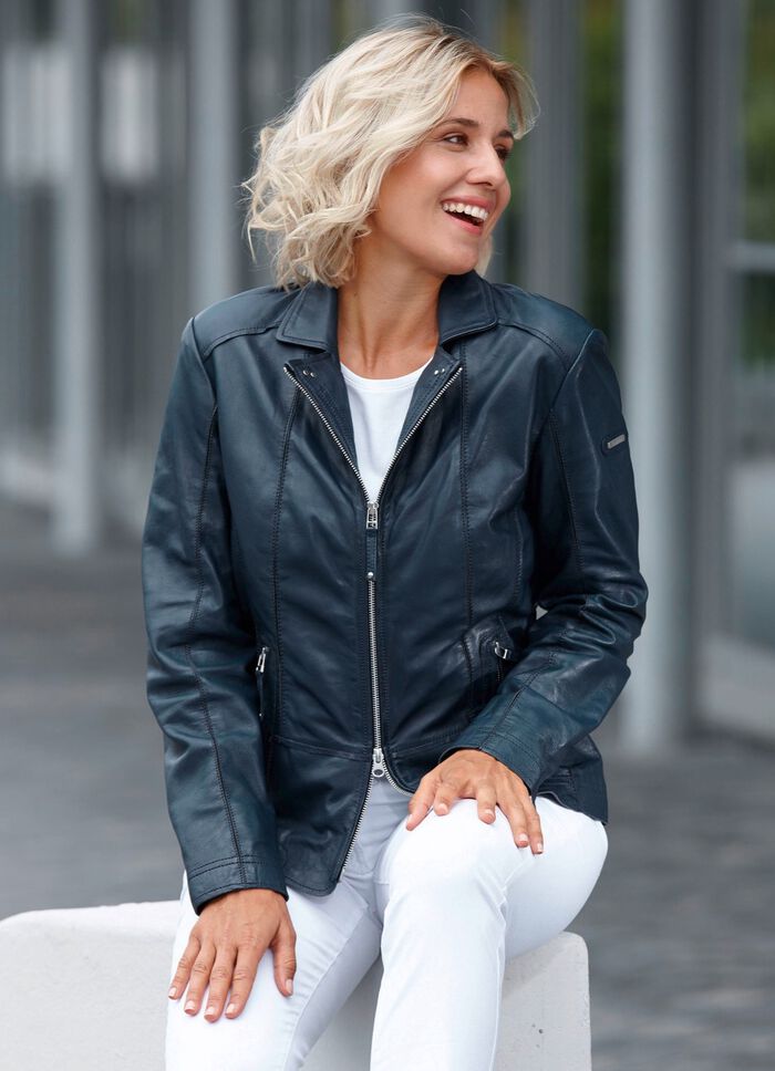 Lederkurzjacke mit Reverskragen 