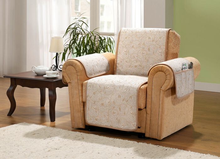 Sessel-,Couch- und Armlehnenschoner mit w&auml;rmender Wendeseite BEIGE