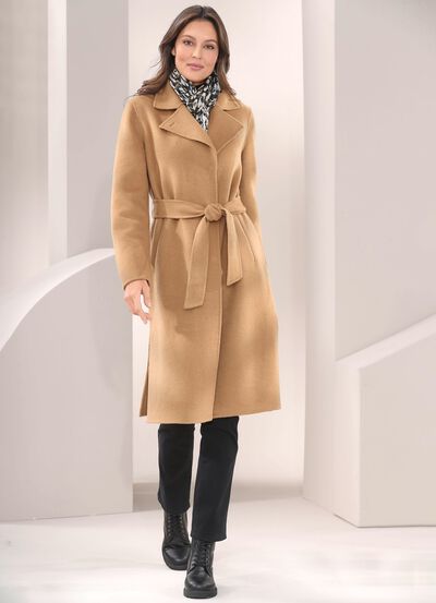 Mantel mit Gürtel und verdeckter Druckerleiste 