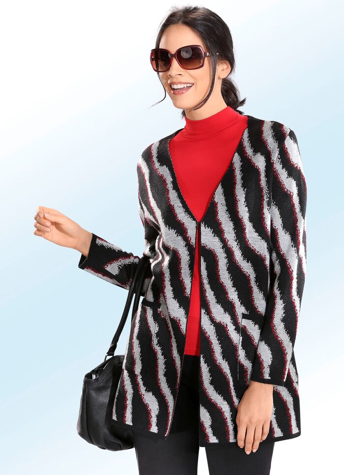 Long-Strickjacke mit Glitzerakzenten im Allover-Dessin 