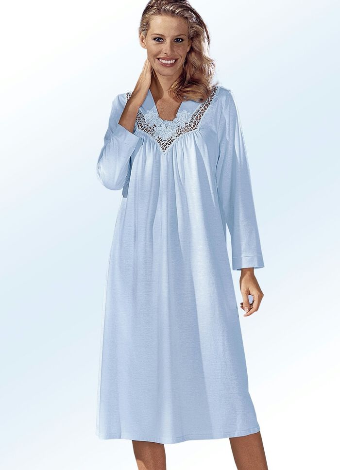 Nachthemd, Langarm mit V-Ausschnitt BLEU