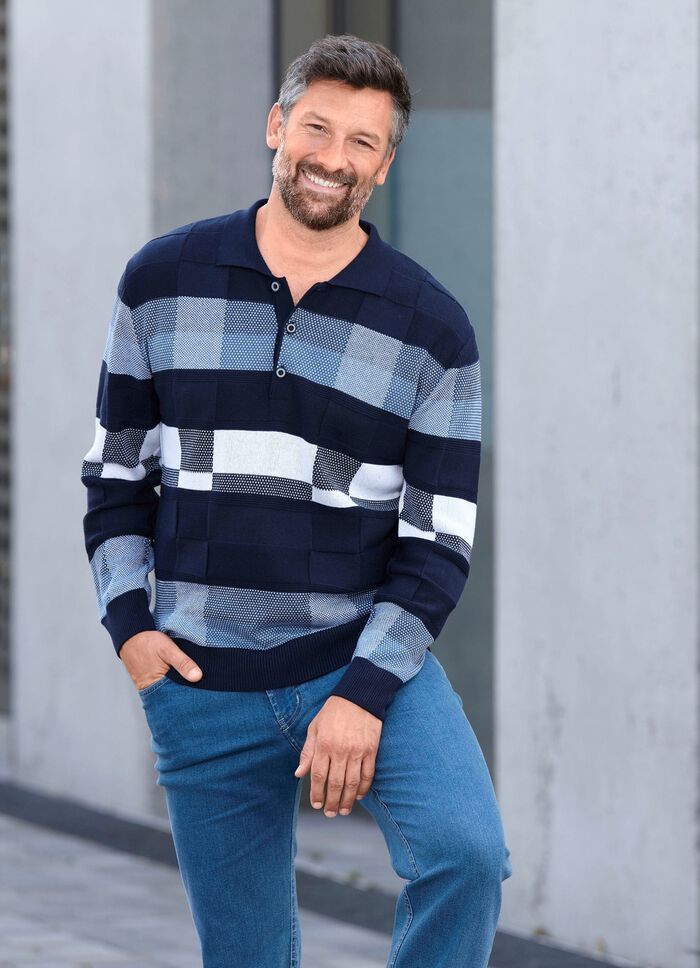 Gemusterter Polopullover in 2 Farben MARINE-BLAU