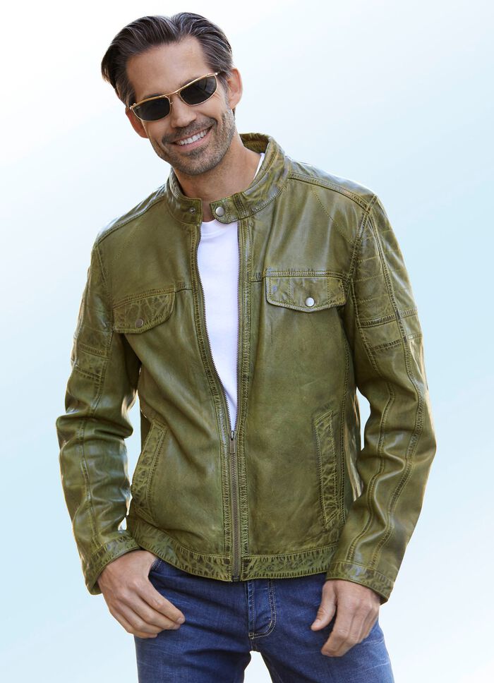 Lederkurzjacke mit Zierstepp 