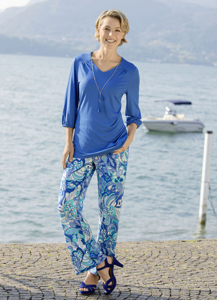 Shirt mit Glanzeinfass am V-Ausschnitt in 2 Farben ROYALBLAU