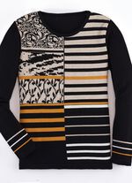 Pullover mit Intarsien SCHWARZ-BEIGE MELIERT-MESSING