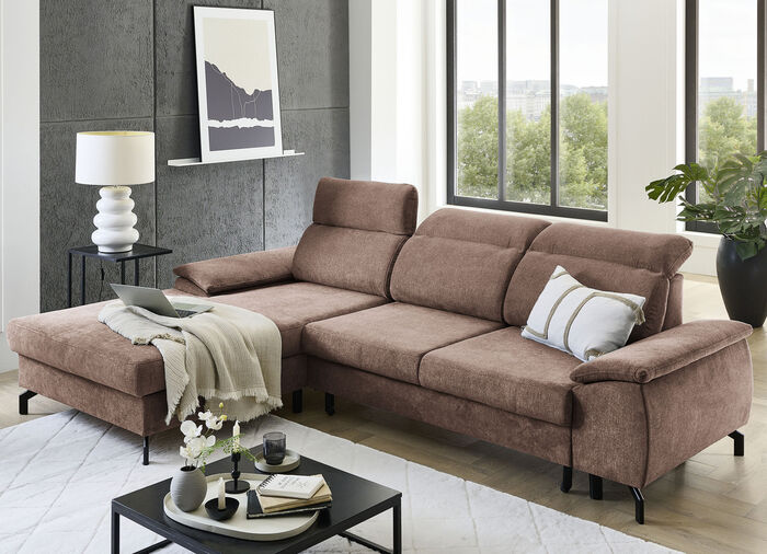 Polsterecke mit Bettfunktion und Bettkasten BRAUN