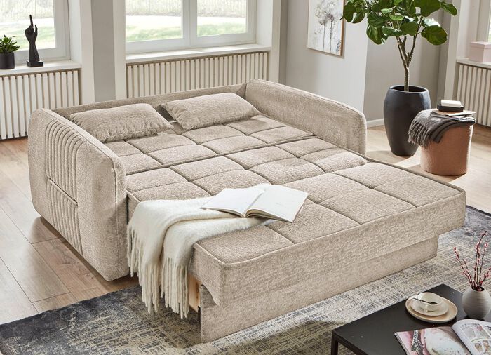 Schlafsofa mit Bettkasten CREME