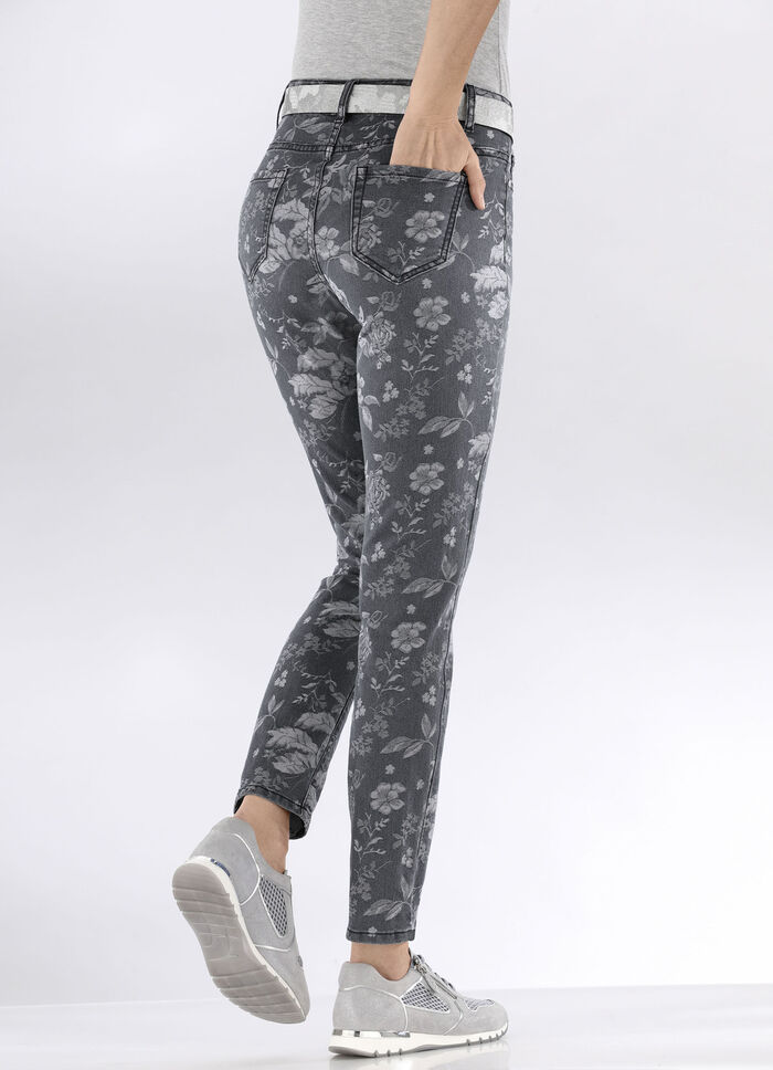 Jeans mit floraler Dessinierung ANTHRAZIT-GRAU