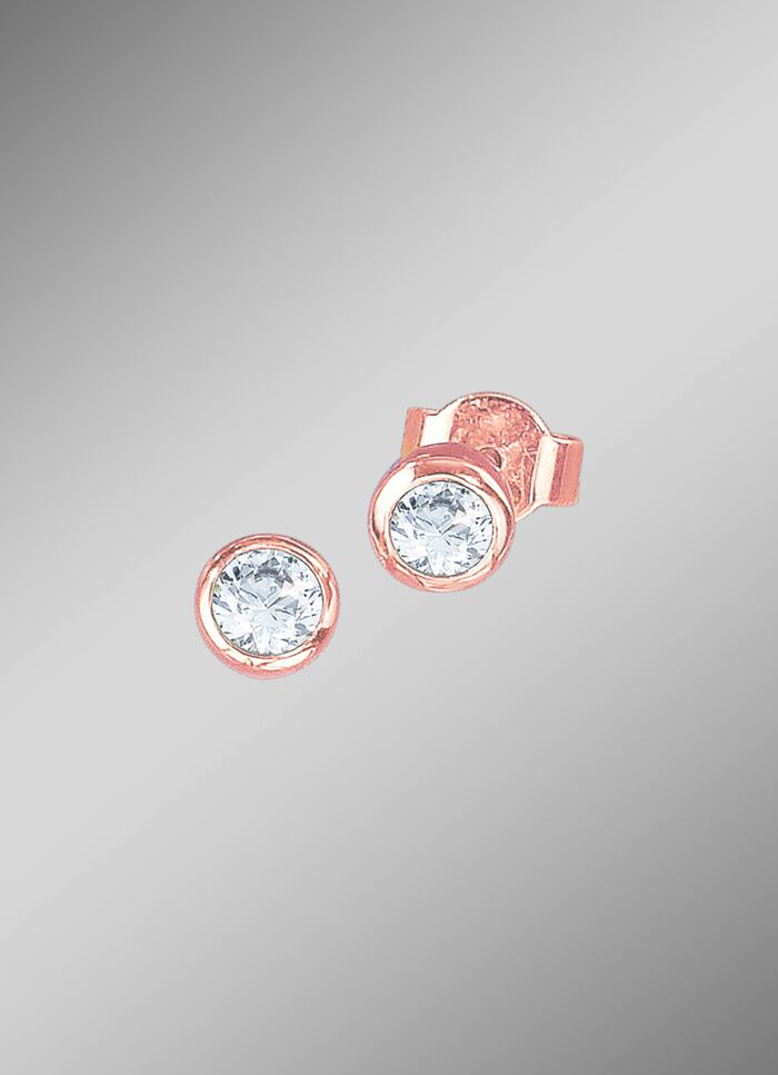 Hochgl&auml;nzende Ohrstecker in Ros&eacute;gold mit Brillanten 