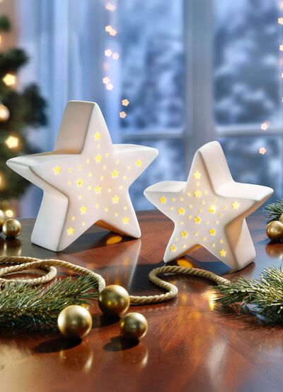 Beleuchteter Stern aus Porzellan, 2er-Set 