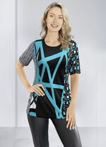 Allover gemustertes Shirt in 2 Farben  SCHWARZ-TÜRKIS-WEISS