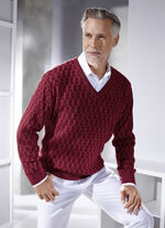 V-Pullover mit Strukturmuster in 3 Farben ROT MELIERT