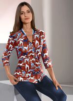 Shirtbluse mit Rippenstrick am V-Ausschnitt 