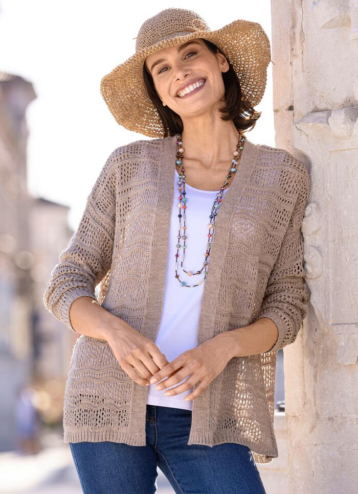 Strickjacke in feinem Netzstrick 