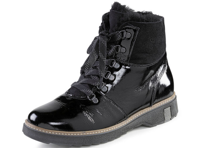Waldläufer Schnür-Stiefelette mit kuscheligem Kragen aus Lammfell SCHWARZ