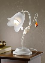 Tischleuchte mit Gestell aus Eisen und Glaslampenschirm 