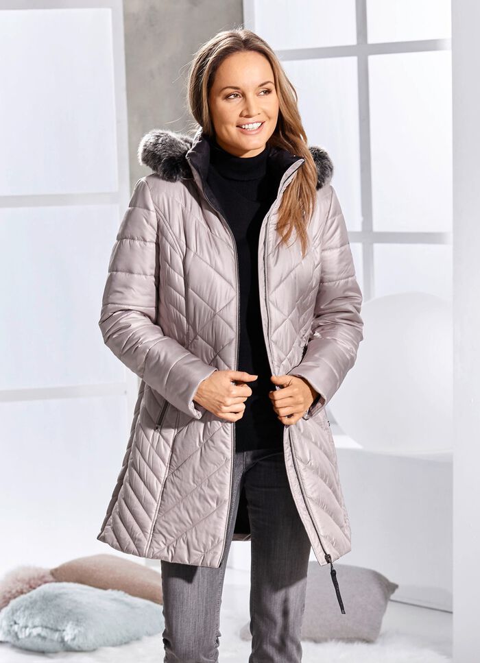 Kurzmantel mit abnehmbarem Kunstpelz-Besatz CAPPUCCINO