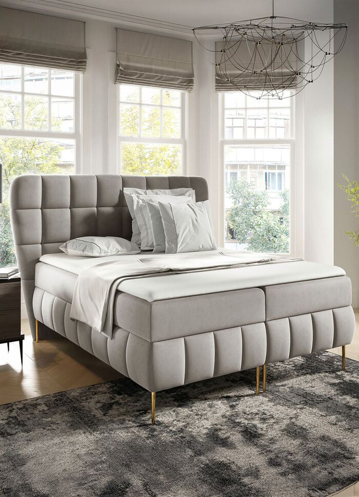 Boxspringbett mit Bonnell-Federkern-Matratzen und Kaltschaumtopper CREME