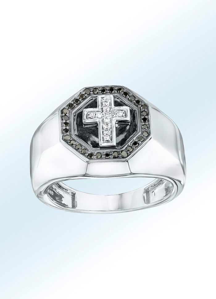 Edler Wei&szlig;gold Herrenring mit Kreuz 