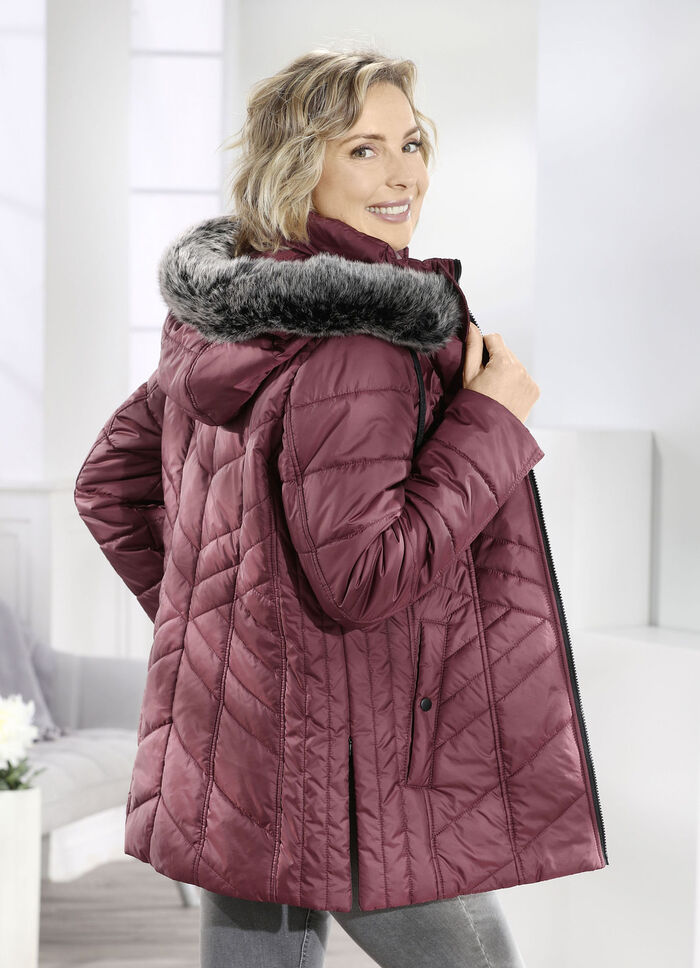 Jacke mit abnehmbarem Kunstpelz-Besatz an der Kapuze 