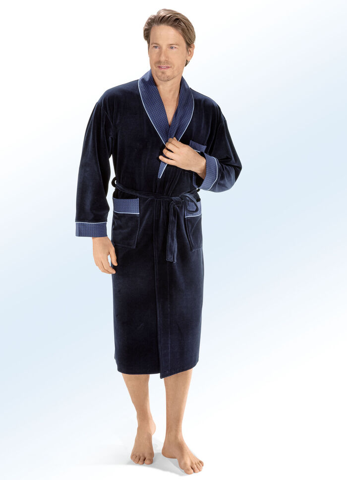 Bademantel mit Brusttasche in 3 Farben NACHTBLAU