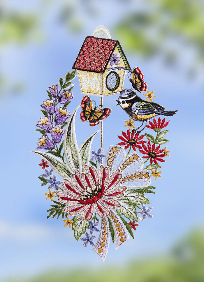 Fensterbild aus echter Plauener Spitze 