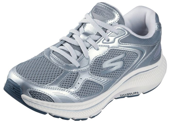 SKECHERS, sportliche Damen-Sneaker, mit herausnehmbarem Fu&szlig;bett SILBER-GRAU