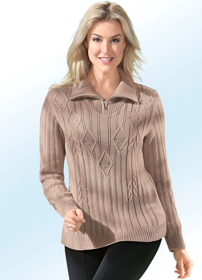 Pullover mit Strasszier BEIGE