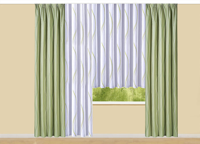Übergardine mit Wellen-Dessin und Universalschienenband GRÜN