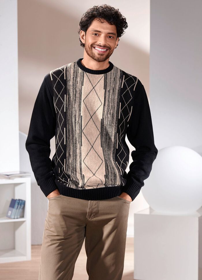 Rundhalspullover mit Jacquarddessin 