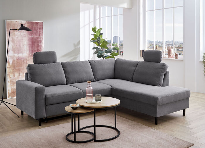 Polsterecke mit Bettfunktion und Ottomane ANTHRAZIT