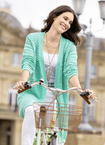 Long-Strickjacke in Struktur- und Ajourmustermix AQUA