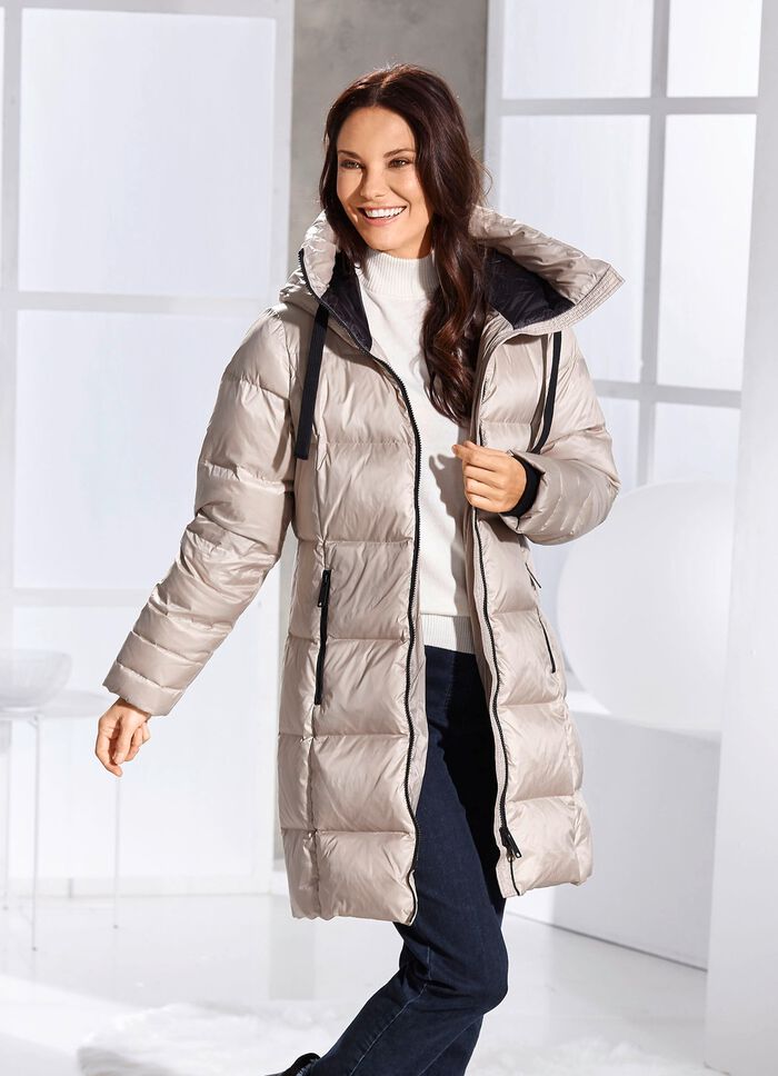 Daunen-Kurzmantel mit fester Kapuze CHAMPAGNER