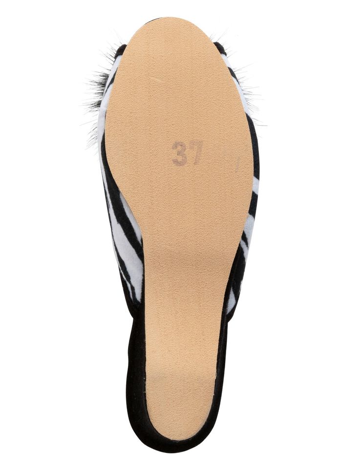 ELENA EDEN, schicke Damen-Pantoletten, Weite G, mit Kunstfellpompon SCHWARZ-WEISS