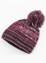 Grobstrick-M&uuml;tze mit Woll-Bommel BORDEAUX-ROSA