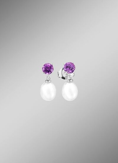 Ohrstecker mit S&uuml;&szlig;wasser-Zuchtperle und Amethyst 