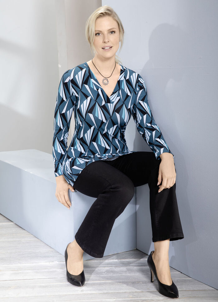 Allover gemustertes Shirt in 2 Farben PETROL-BLEU