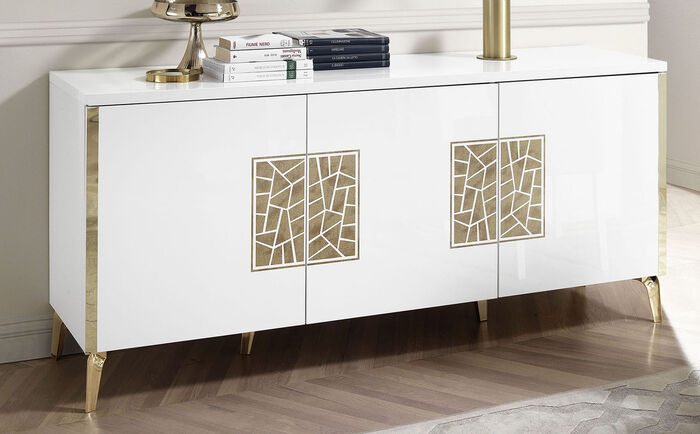 Sideboad mit hochgl&auml;nzenden Oberfl&auml;chen WEISS-GOLD