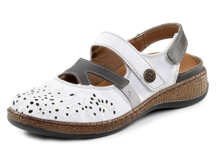 ELENA EDEN Slipper aus teilweise geprägtem Nappaleder WEISS-GRAU